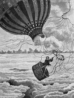A balloonist plumets to earth.